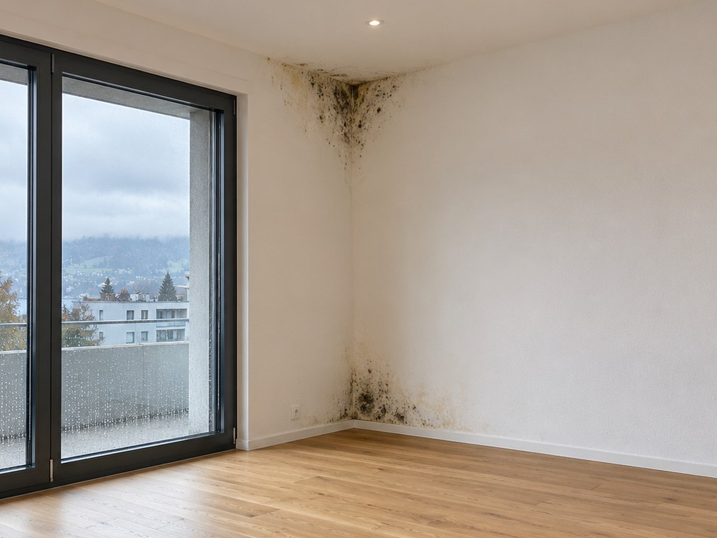 Schimmelbefall in der Raumecke einer modernen Wohnung